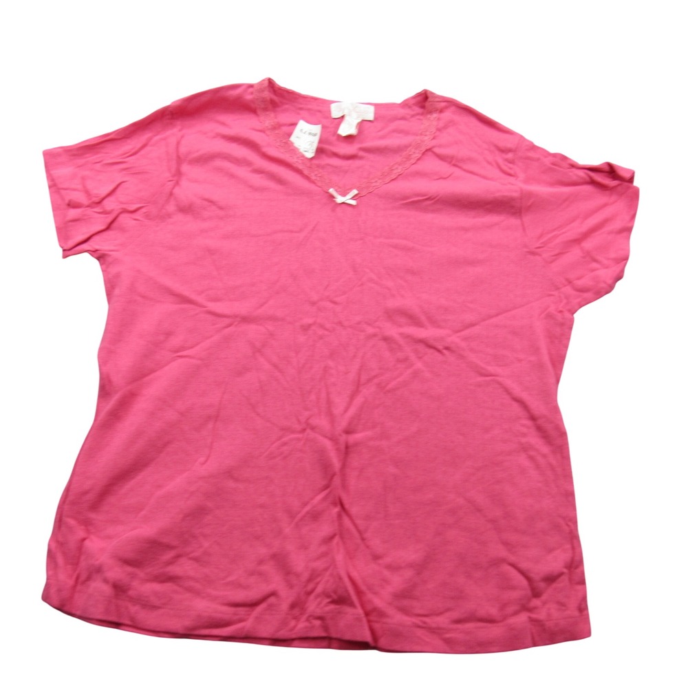 Sleep Club‎ Pink V Neck Lace Trim Short Sleeve PJ T Shirt Women 2X